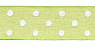 Fel groen met witte stippen organza lint 25 mm (ca. 45 m)