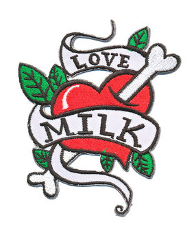 Opstrijkbare applicatie tattoo &#039;Love MILK&#039; (5 stuks)