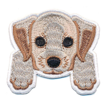 Opstrijkbare applicatie puppy beige/bruin (5 stuks)