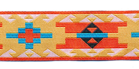 Sierband Inca-stijl geel-wit-blauw-oranje 25 mm (ca. 22 m)