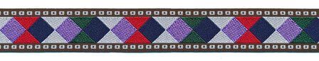 Sierband met ruitmotief wit-lila-groen-blauw-rood 25 mm (ca. 22 m)