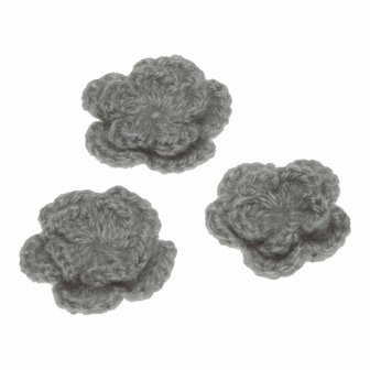 Gehaakte bloem grijs ca. 40 mm (10 stuks)