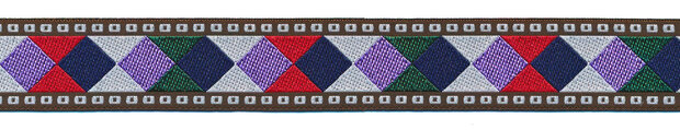 Sierband met ruitmotief wit-lila-groen-blauw-rood 25 mm (ca. 22 m)