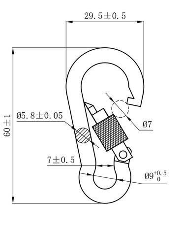 Karabijnhaak met schroefsluiting 6x60mm RVS (1 stuk)