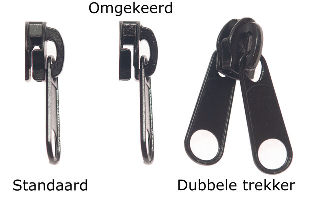 Ritsvoetje / zwaantje / schuivertje met DUBBELE TREKKER zwart #580 maat 5 (10 stuks)