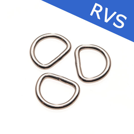 Metalen D-ring zilverkleurig gelast 20 x 3,5 mm RVS (1 stuk)